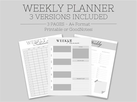 Weekly Planner Printable Planner Goodnotes Planner Digital Planner Planner Inserts Grey