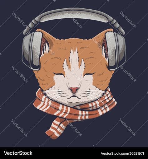 Cat headphone listen music Royalty Free Vector Image