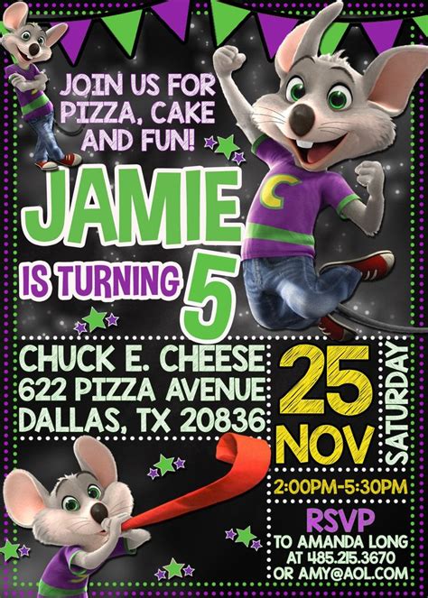 Chuck E Cheese Invitation Chuck E Cheeses Birthday Etsy Chuck E