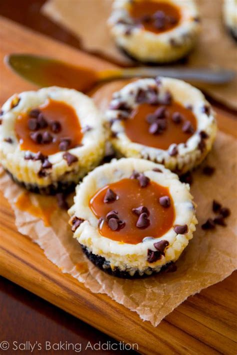 Mini Chocolate Chip Cheesecakes With An Oreo Cookie Crust And Homemade Salted Caramel Desserts