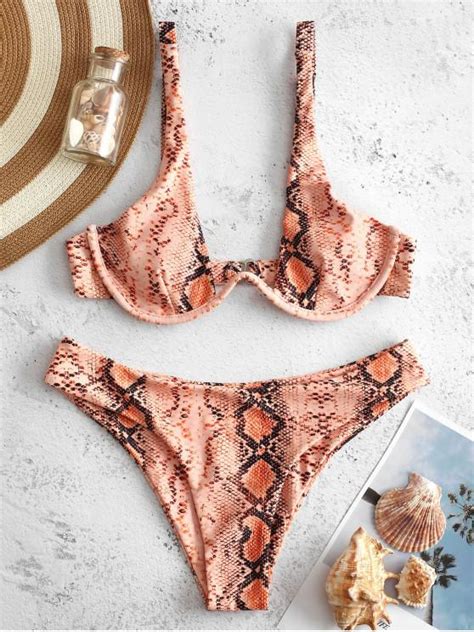 Off Zaful Snakeskin Underwire Padded Bikini Set In Multi A