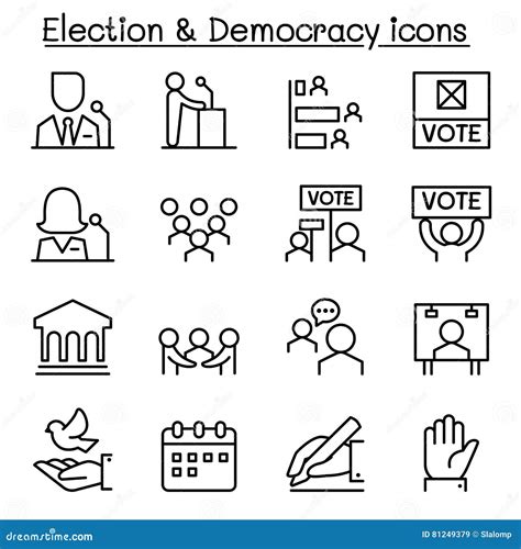 Election Democracy Icon Set In Thin Line Style Stock Vector