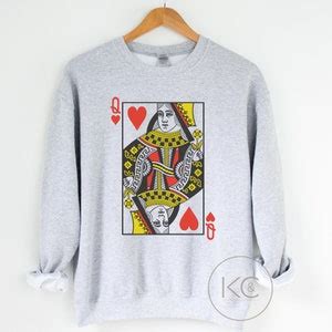 Queen Of Hearts Graphic Sweatshirt Playing Cards Crewneck Etsy