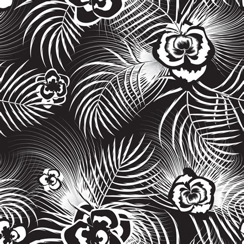 Vintage Abstract Tropical Seamless Pattern With Black White Palm Leaves