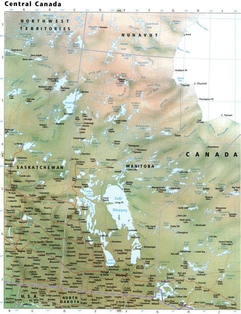 Central Canada map with cities, Central Canada map physical features ...