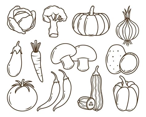 Set Of Hand Drawn Vegetable Cartoon Doodle Coloring Vegetable Cartoon