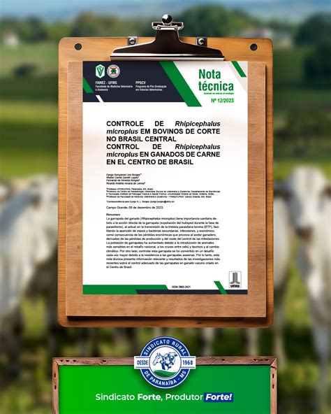 Nota Técnica sobre controle de carrapatos UFMS Sindicato Rural de