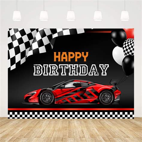 Ticuenicoa 7x5ft Red Race Car Happy Birthday Backdrop Car