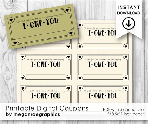 Printable Digital I OWE You Coupon For Birthday S Valentine S Day