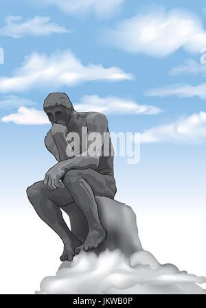 Thinker Man Concept Illustration The Thinker Statue By The French