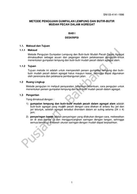 Pdf Sni Metode Pengujian Gumpalan Lempung Dan Butir Butir