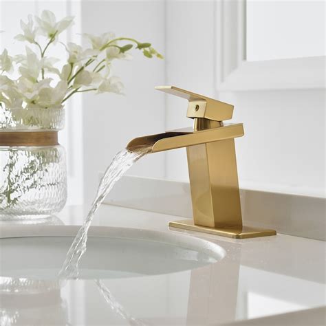 Bwe Brushed Gold Single Hole 1 Handle Waterfall Bathroom Sink Faucet