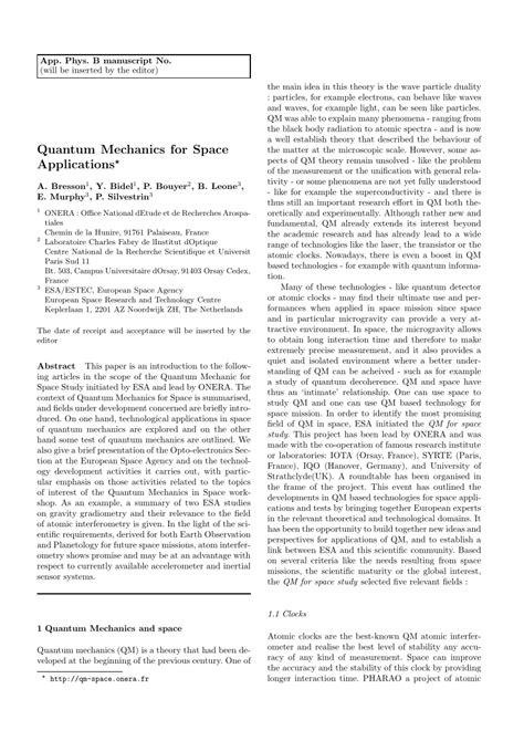 (PDF) Quantum mechanics for space applications