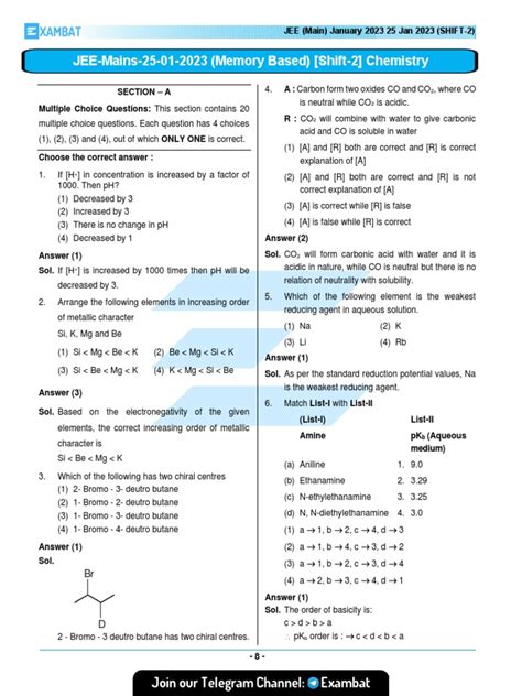 Jee Main 25 Jan Shift 2 Chemistry Memory Based Question Paper With