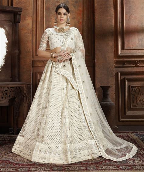 White Embroidered Stones Work Net Designer Lehenga Choli Semi Stitche