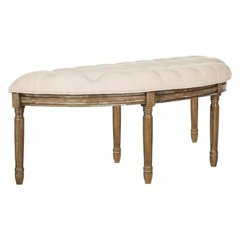 Tufted Semi Circle Bench Ivory White Rustic