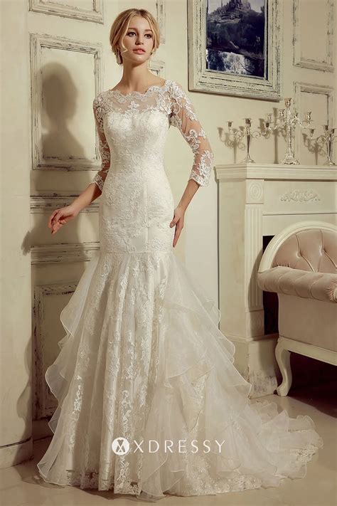 Scalloped Lace Ruffled Organza Mermaid Bridal Gown Xdressy