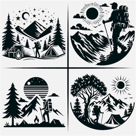 Funny Mountain Scene Hiker Silhouette Vector Files Hiking Svg For