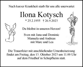 Traueranzeigen Von Ilona Kotysch Schwarzw Lder Bote Trauer