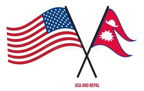 Usa And Nepal Flags Crossed And Waving Flat Style Official Proportion