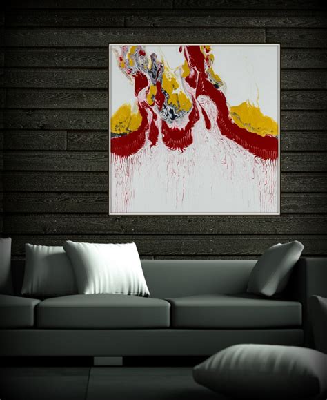 Large White,Red and Yellow Abstract Print of Modern Painting ...