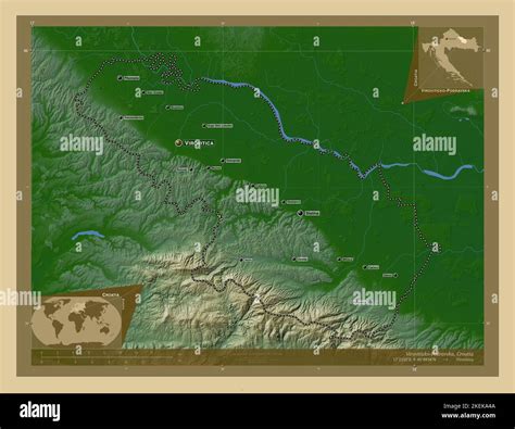 Viroviticko Podravska County Of Croatia Colored Elevation Map With