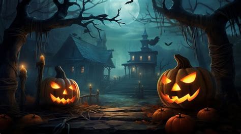 Premium Ai Image Three Jack O Lantern At Dark