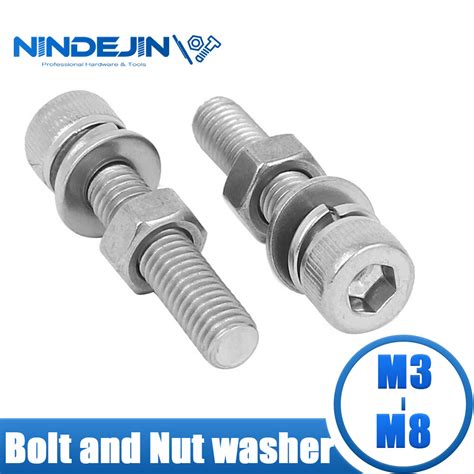 Nindejin Hex Socket Cap Head Screw Bolt And Nut Set With Plain Washers