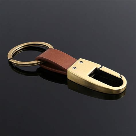 Genuine Top Grain Business Leather Car Keychain Waist Hanging Spring