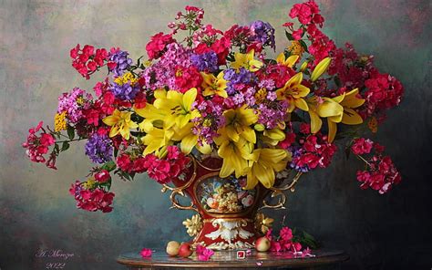 Flowers Red Flower Blue Still Life Pink Andrei Morozov Yellow