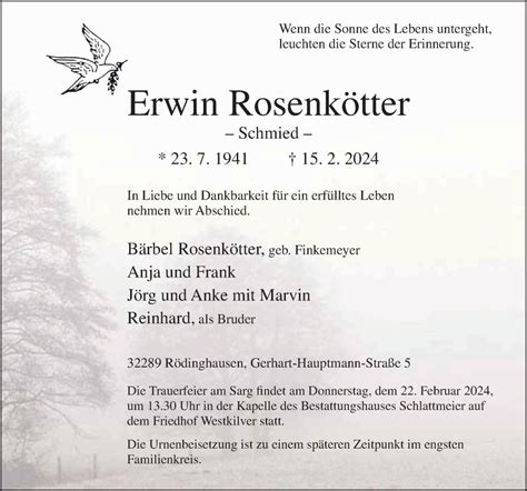 Traueranzeigen von Erwin Rosenkötter noz Trauerportal