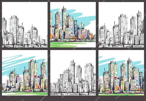 Premium Vector City Skyline Hand Drawn Vector Illustration