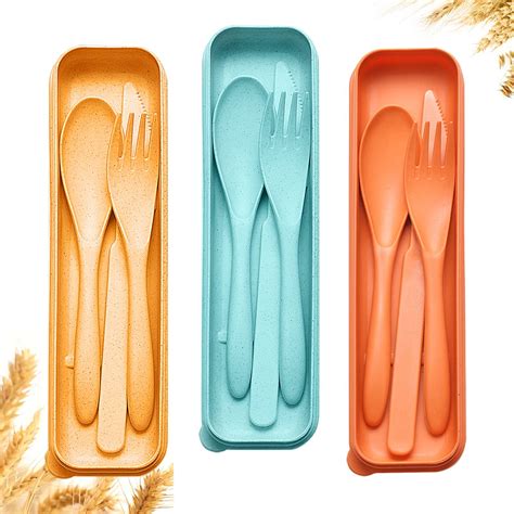 Reusable New Travel Case Wheat Straw Portable Knife Fork Spoons Cutlery