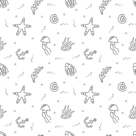 Vector Seamless Pattern Sea Animals In Doodle Style 24381956 Vector