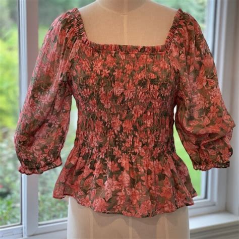 Nanette Lepore Tops Nanette Lepore Tan Gypsy Rose Top Smocked