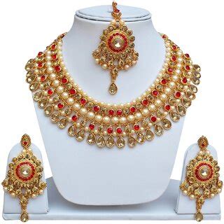 Buy Lucky Jewellery Designer Red Color Gold Plated Pearl And Stone