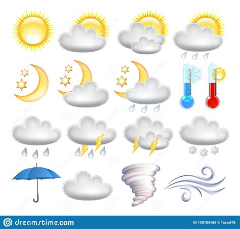 Reeks Verschillende Weerpictogrammen Vectorillustratie Vector