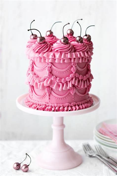 Birthday Cake With Vintage Buttercream Piping Stock Photo Image Of