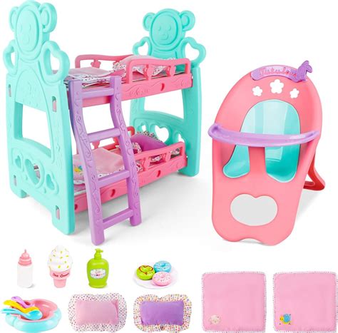 Deao Baby Doll Accessories Bunk Bed Doll Crib And High Chair