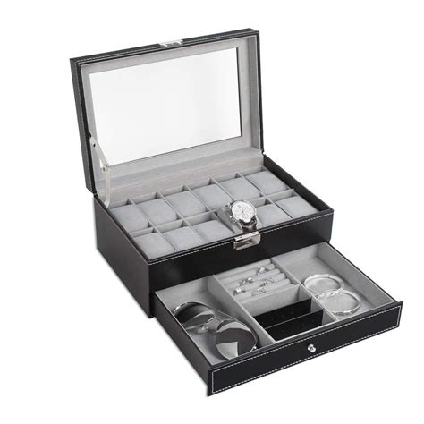 NEX Double Layer Watch Organizer Case with Jewelry Tray Drawer ...