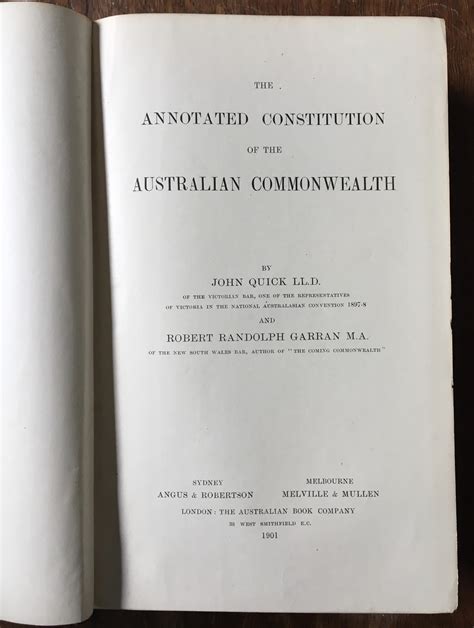 The Annotated Constitution Of The Australian Commonwealth By Quick And