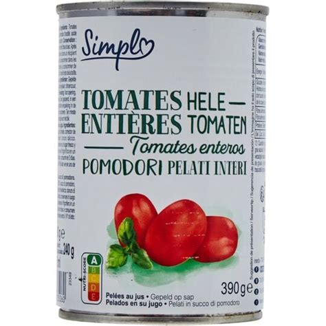 Tomates entières pelées au jus CARREFOUR SIMPL la boite de 240g net