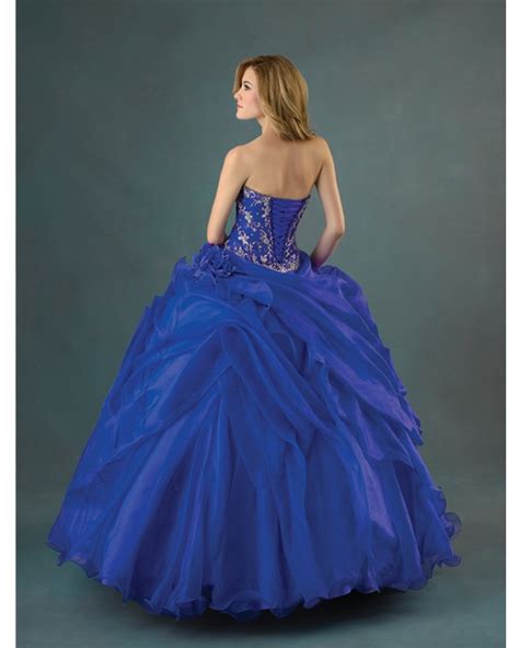 Royal Blue Ball Gown Strapless Full Length Tulle Quinceanera Dress With