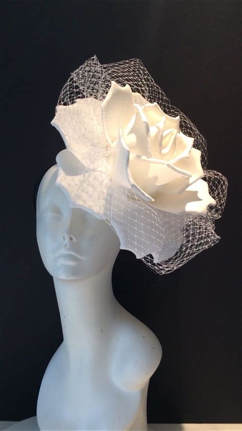 Large White Fascinators Diner En Blanc Rose Headband Etsy White