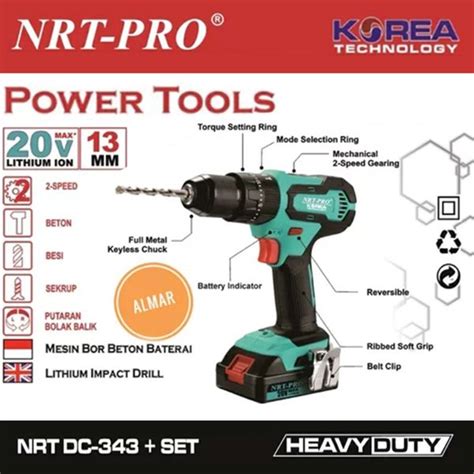 Jual New Cordless Nrt Dc 343 Set 20v 13mm Mesin Bor Portable Impact