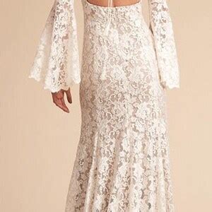 Boho Lace Flare Long Sleeves Wedding Dress Bell Sleeve Floral Etsy