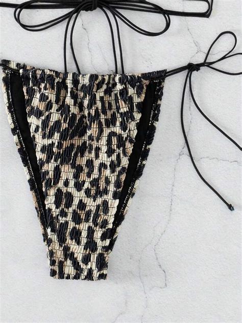 SHEIN Swim SXY Leopard Print Halter Tie Side Bikini Swimsuit SHEIN USA