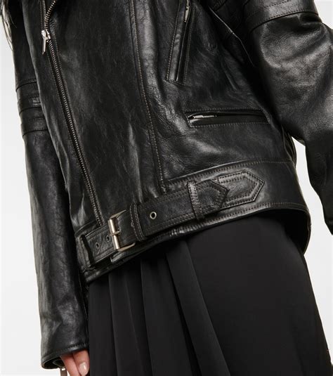 Saint Laurent Feather Trimmed Leather Biker Jacket Saint Laurent