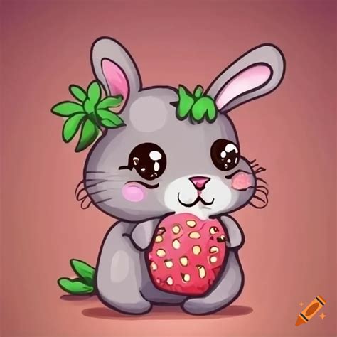 Adorable Rabbit Holding A Strawberry In Kawaii Style On Craiyon