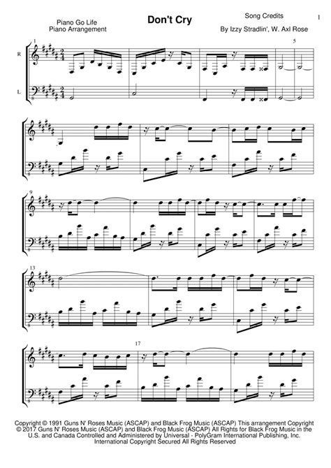 Don T Cry Arr Piano Go Life By Guns N Roses Sheet Music For Piano